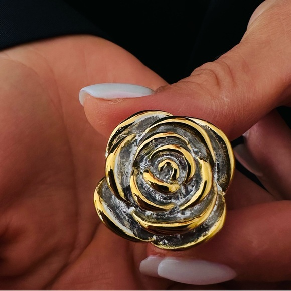 New Gold Plated Ring Flower Silver Boho Statement - Picture 8 of 10